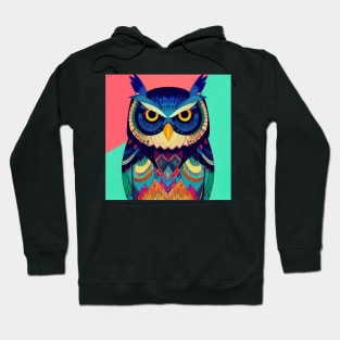 Colorful Owl Portrait Illustration - Bright Vibrant Colors Bohemian Style Feathers Psychedelic Bird Animal Rainbow Colored Art Hoodie